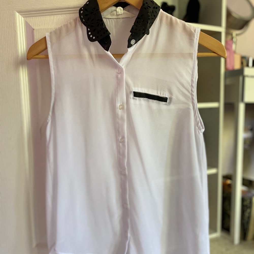 BCBGeneration sheer top w/ faux leather details
